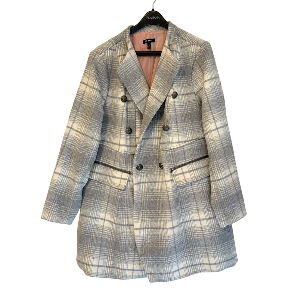 Torrid Gray Plaid Double-Breasted Coat